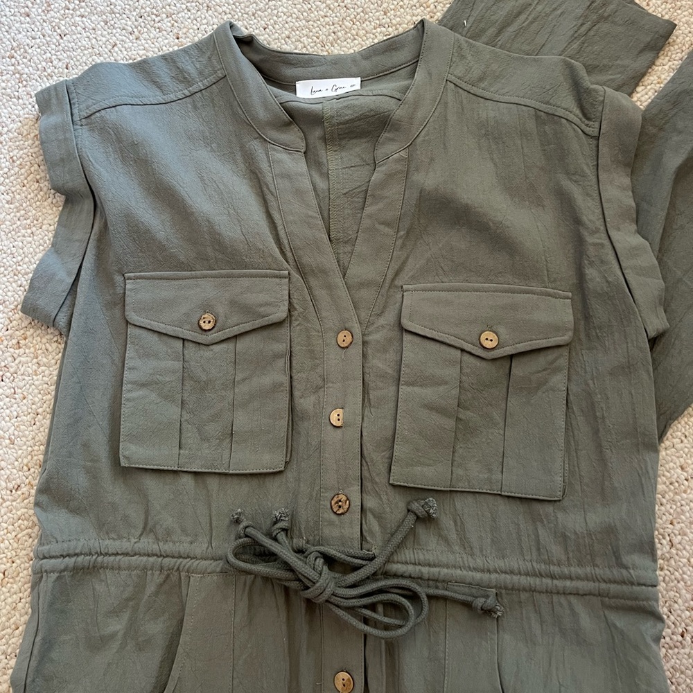 LUCA + GRAE Sage/Slate Full Length Drawstring Jumpsuit